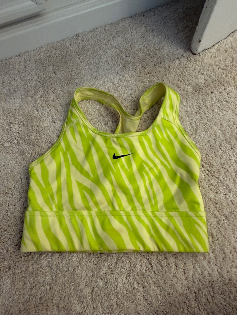 Nike Neon Lime Zebra-Print Racerback Sports Bra